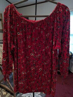 Red Floral Off-Shoulder Peasant Blouse